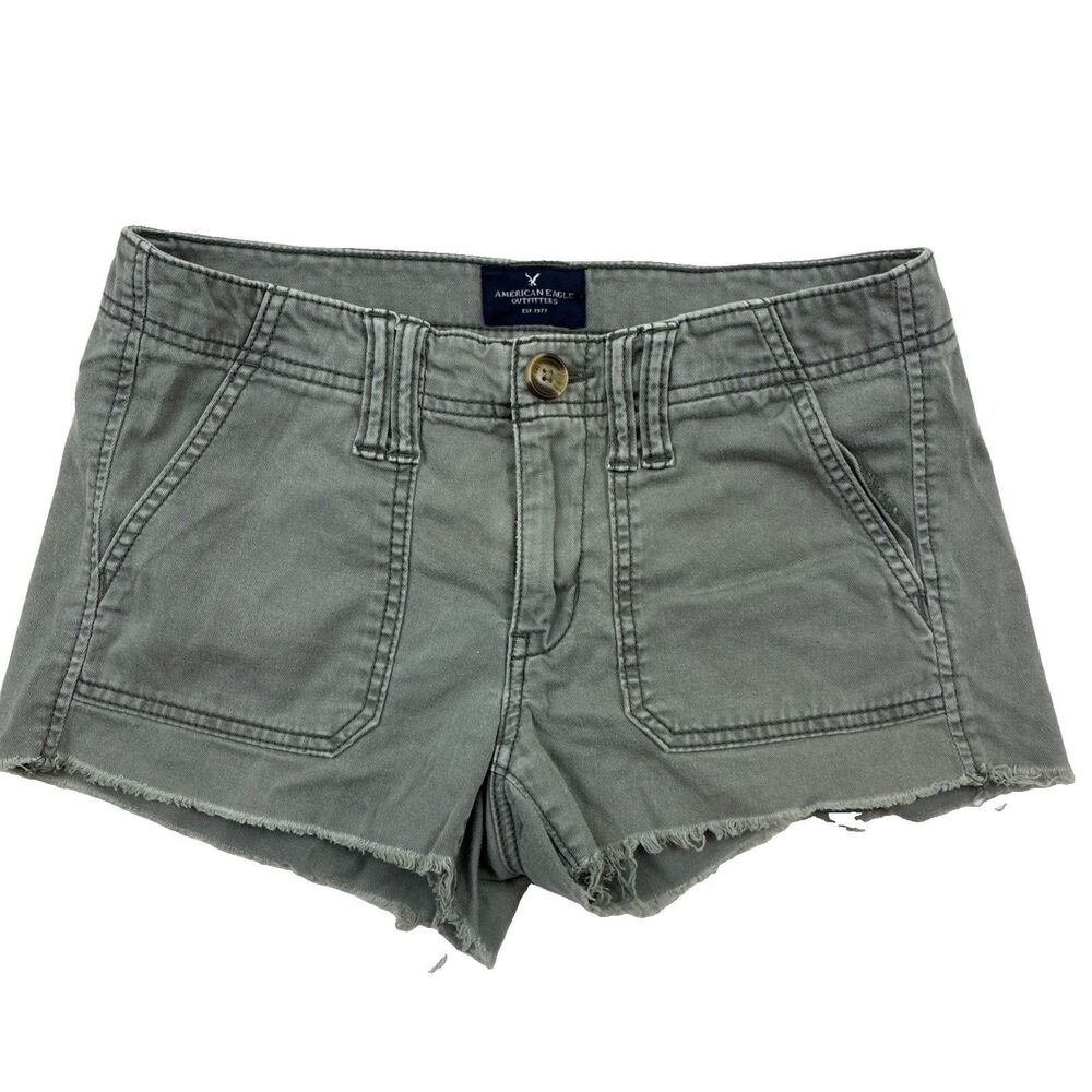 American Eagle Outfitters Women's Olive Green Shortie Short, Size 2 y2k